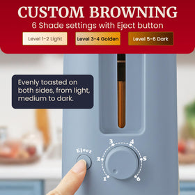 Elite Gourmet SlimToast six browning levels deliver consistent results on every slice.