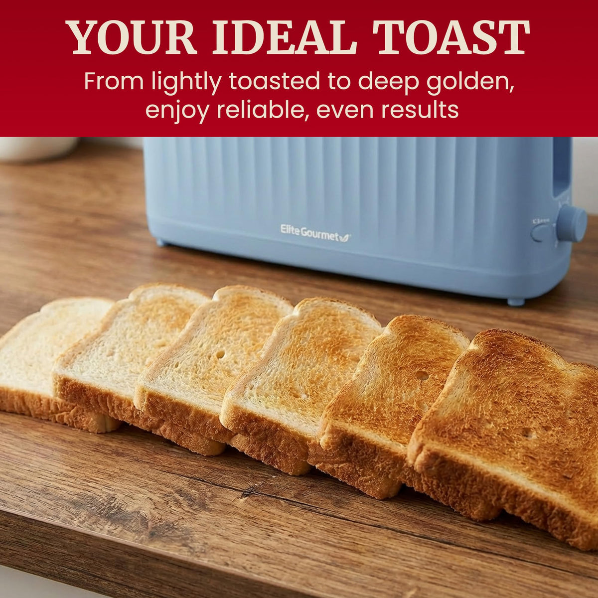 Elite Gourmet SlimToast quick-eject and easy-clean crumb tray simplify cleanup.