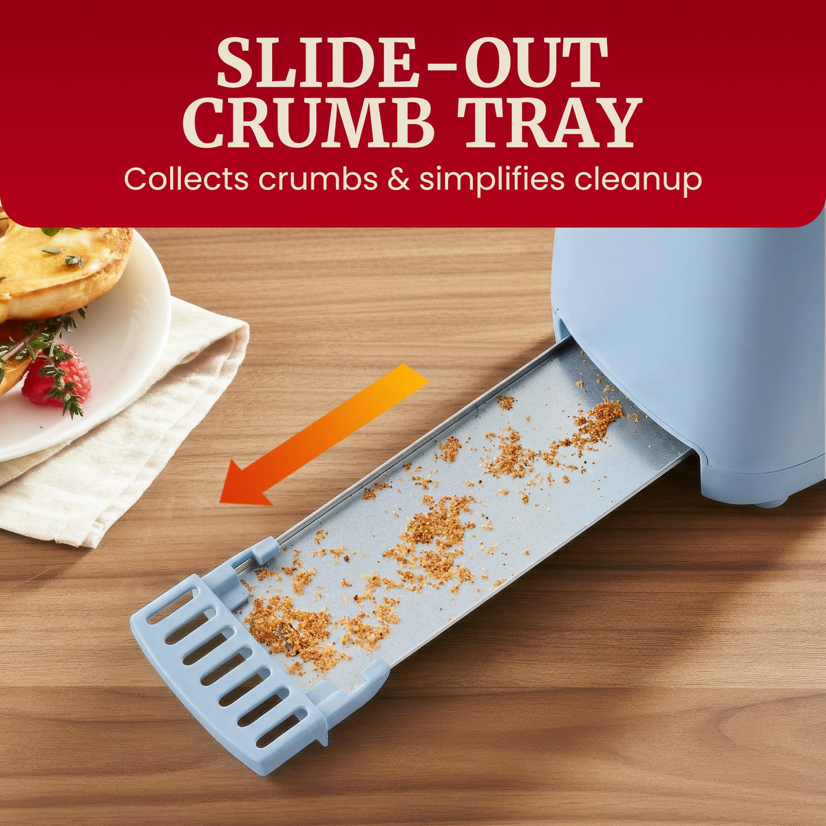 Elite Gourmet SlimToast self-centering guides ensure even heat across bread.