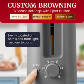 Elite Gourmet SlimToast self centering guides ensure even heat across slices