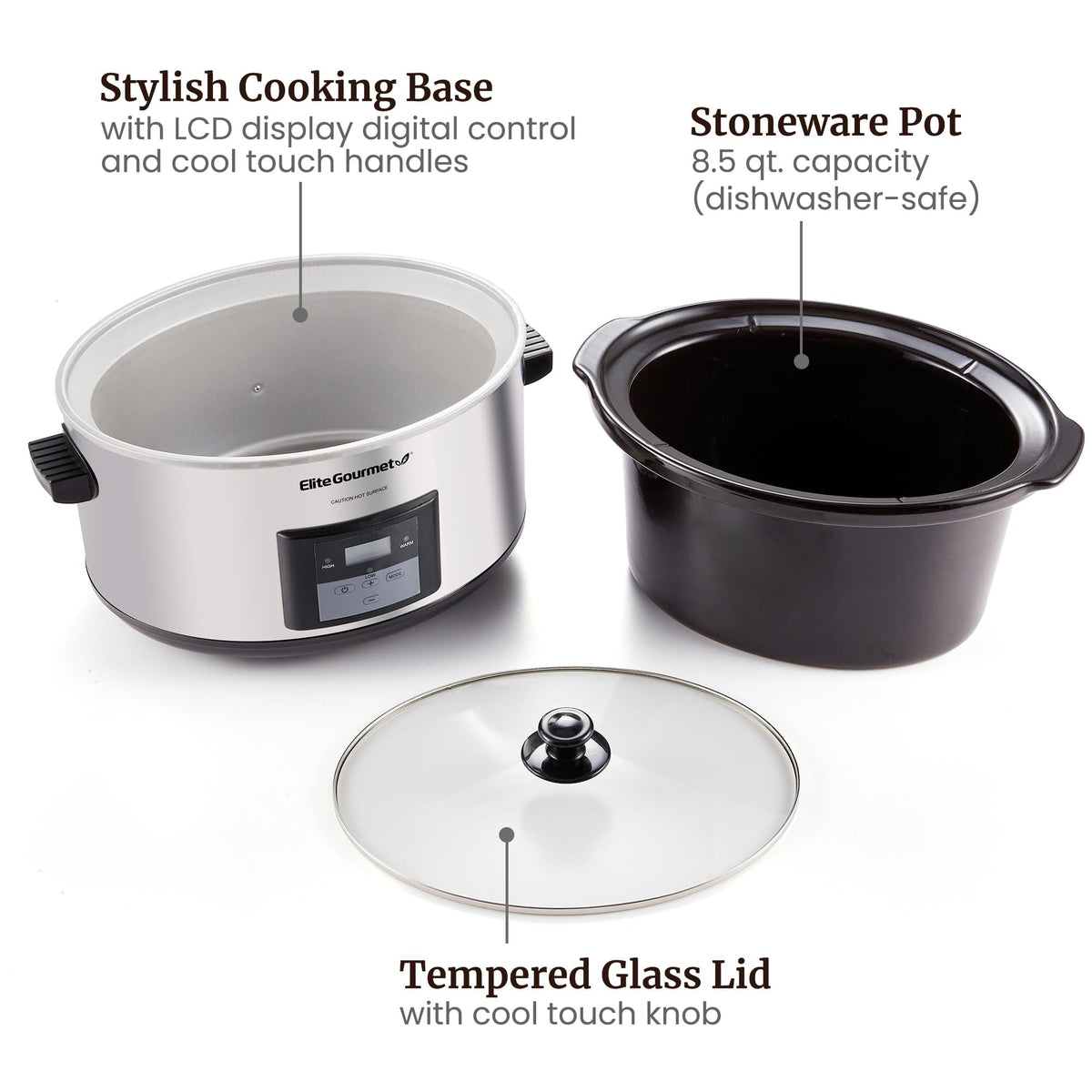 Elite Gourmet dish-ready setup illustrates weeknight meals and leftovers ready to serve.