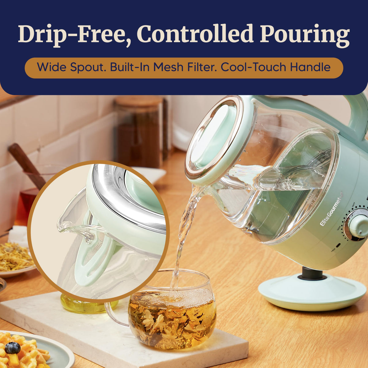 Spill-free pour spout designed for smooth, mess-free pouring.
