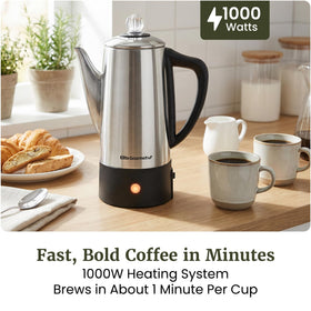 Elite Gourmet stainless steel body close-up highlights durable construction.