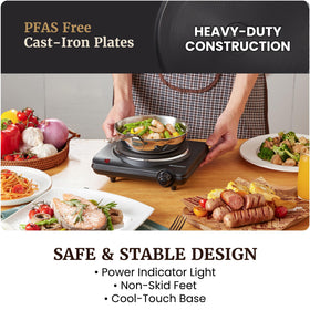 Elite Gourmet adjustable heat level dial for precise cooking control.