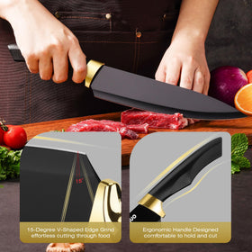 Elitequo ceramic blade with 15° V-edge delivers effortless slicing.