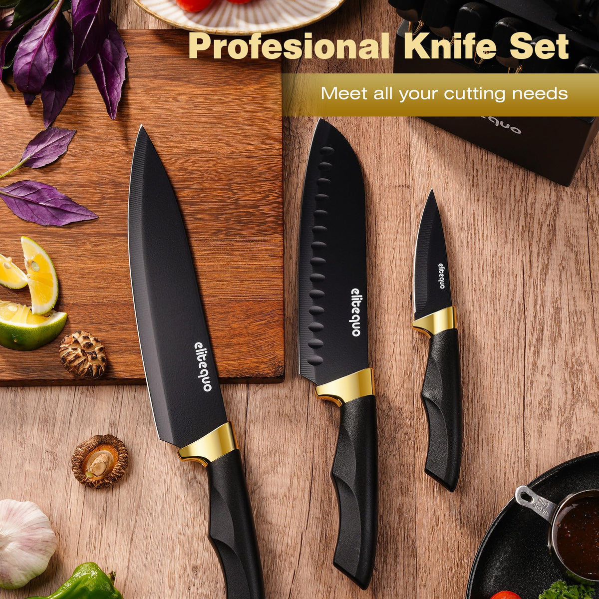 Elitequo dishwasher-safe knife set simplifies cleanup after cooking.