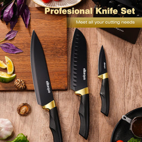 Elitequo dishwasher-safe knife set simplifies cleanup after cooking.