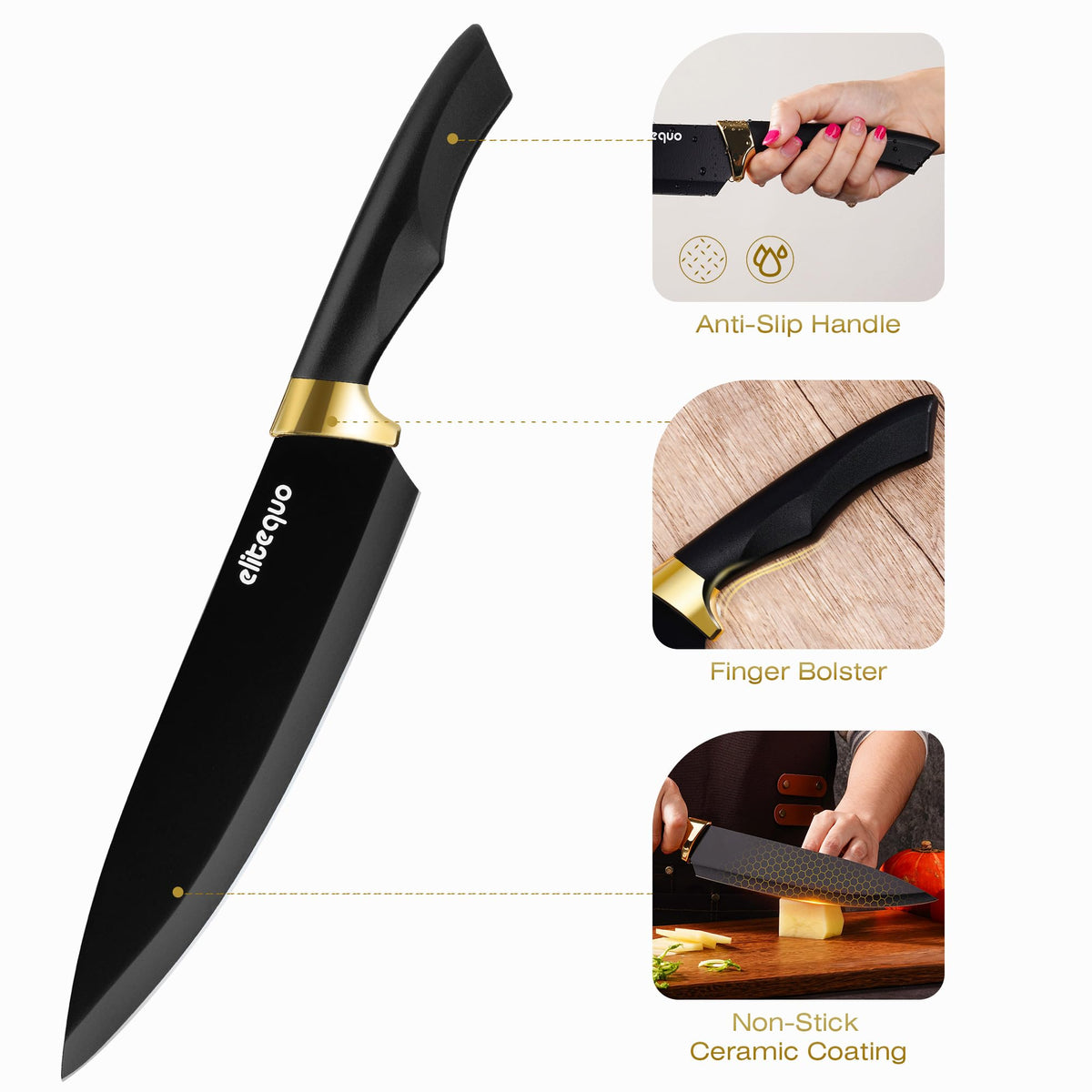 Elitequo ergonomic non-slip handle for comfortable, secure grip.