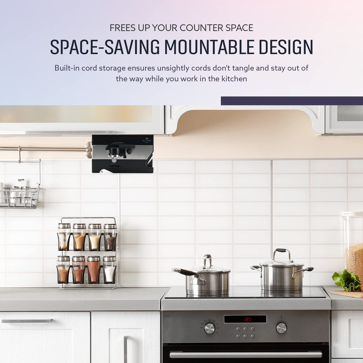 ELITRA HOME magnetic lid release simplifies removing can lids.