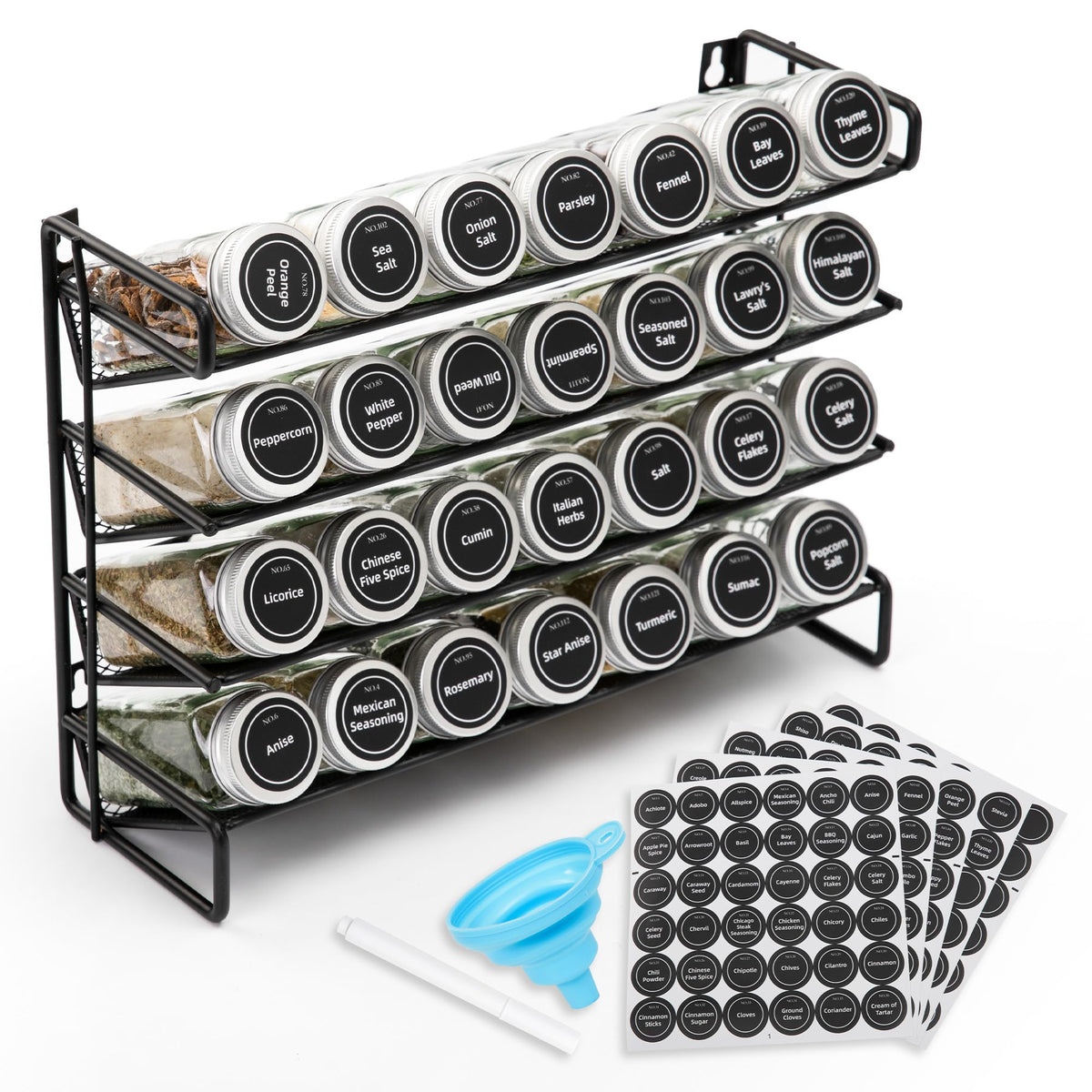 ELIVARA 4-Tier Spice Rack mounted on wall for easy spice access.