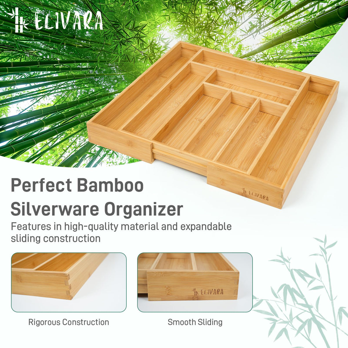 Elivara expandable drawer shows 13 to 20 inch length for flexible storage.
