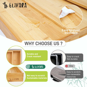 Elivara bamboo drawer organizer compartments adapt to fit utensils and office supplies.