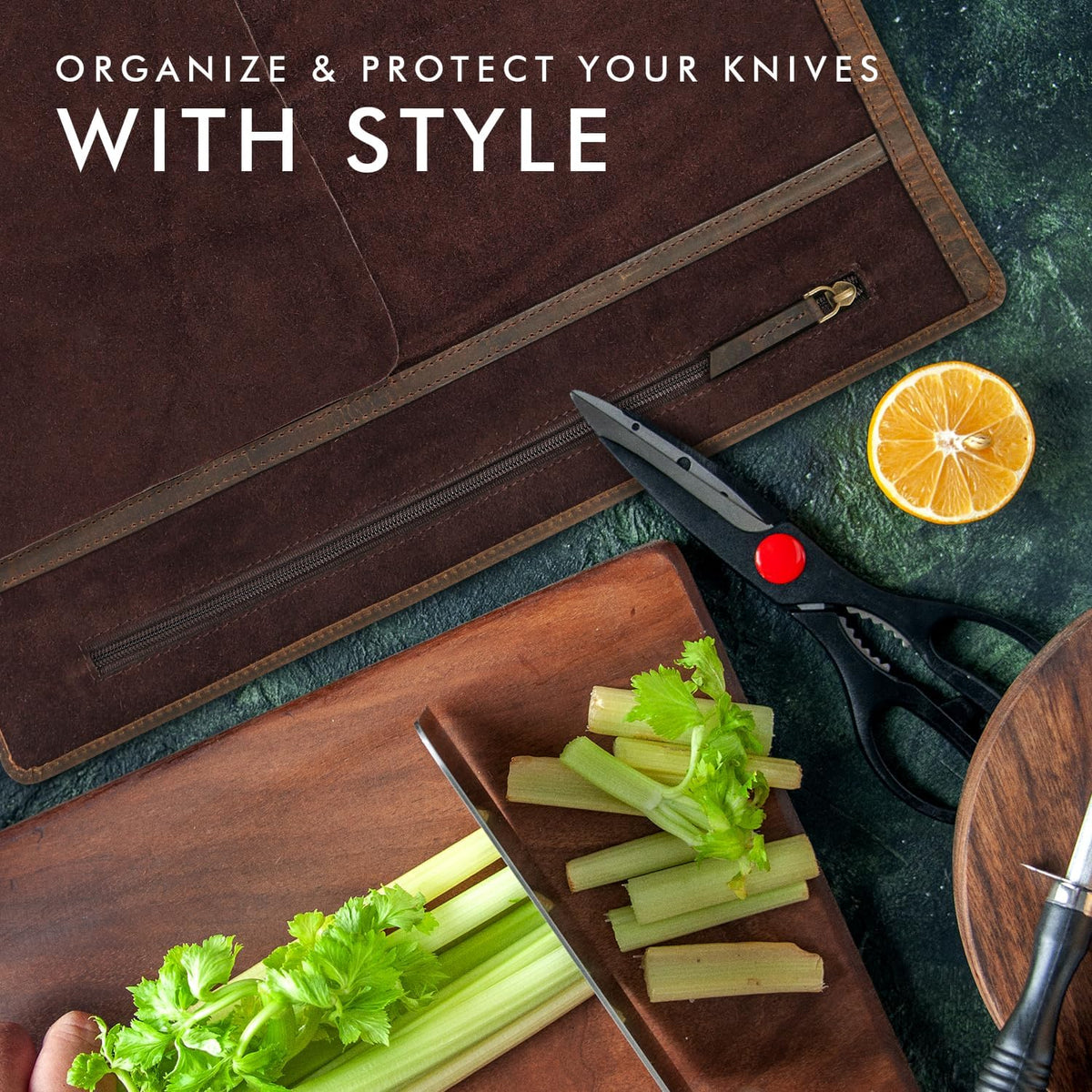 ELIZO knife roll zip pocket holds tools and accessories securely.