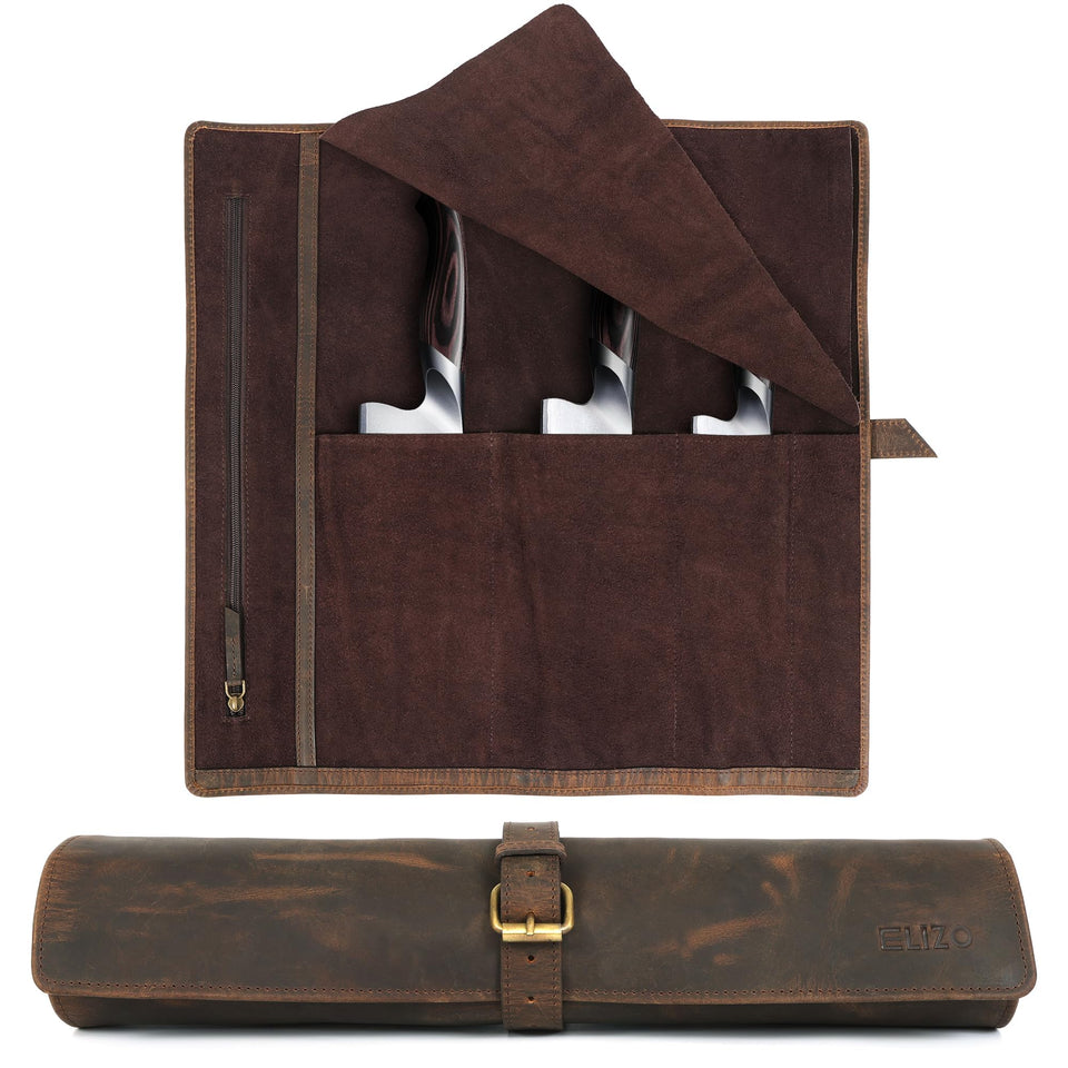 ELIZO leather knife roll exterior with durable full-grain leather provides lasting protection.