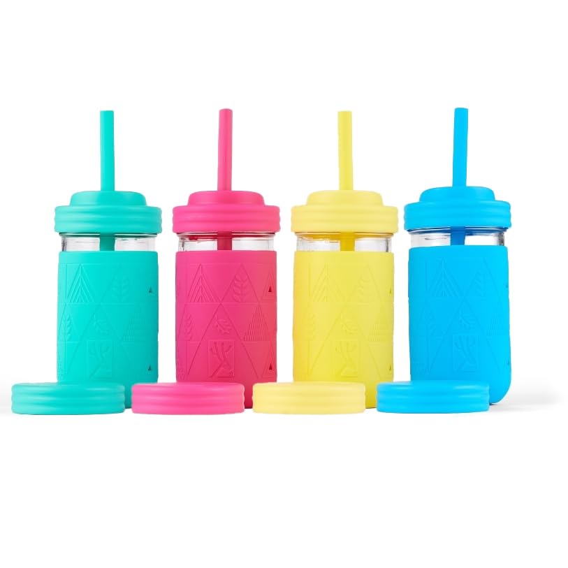 Elk and Friends 12oz glass mason jar with sleeve and lid for kid-friendly sipping