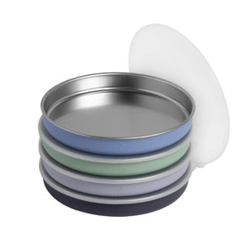 Elk and Friends 7.8-inch plate with silicone sleeve on table, steady for independent eating.
