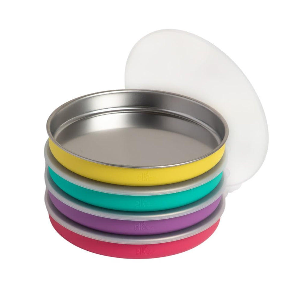 Elk and Friends 7-8inch plate with silicone sleeve provides a steady grip for independent feeding