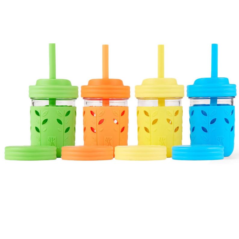 Elk and Friends 8oz glass mason jar with sleeve protecting little hands outdoors.