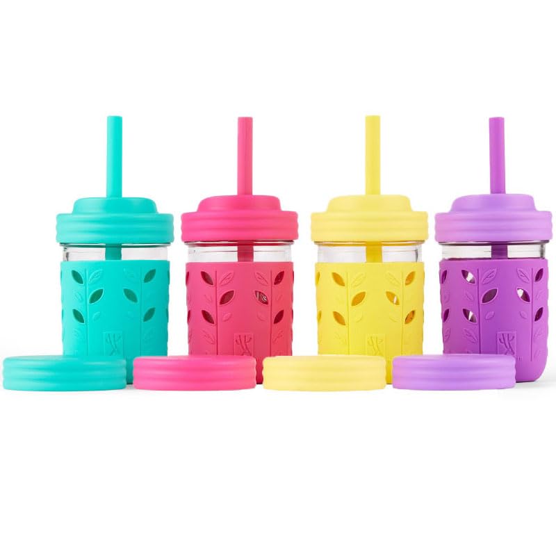 Elk and Friends kids glass cups with sleeves improve grip and drop protection