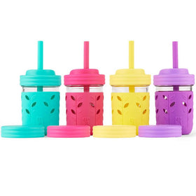 Elk and Friends kids glass cups with sleeves improve grip and drop protection