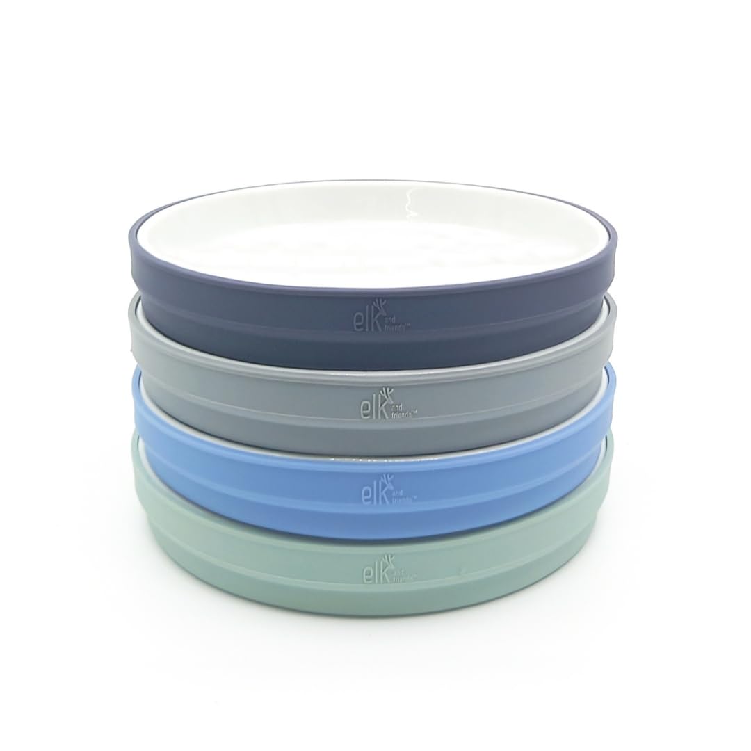 Elk and Friends Kids Plates with Silicone Sleeve for stable self-feeding