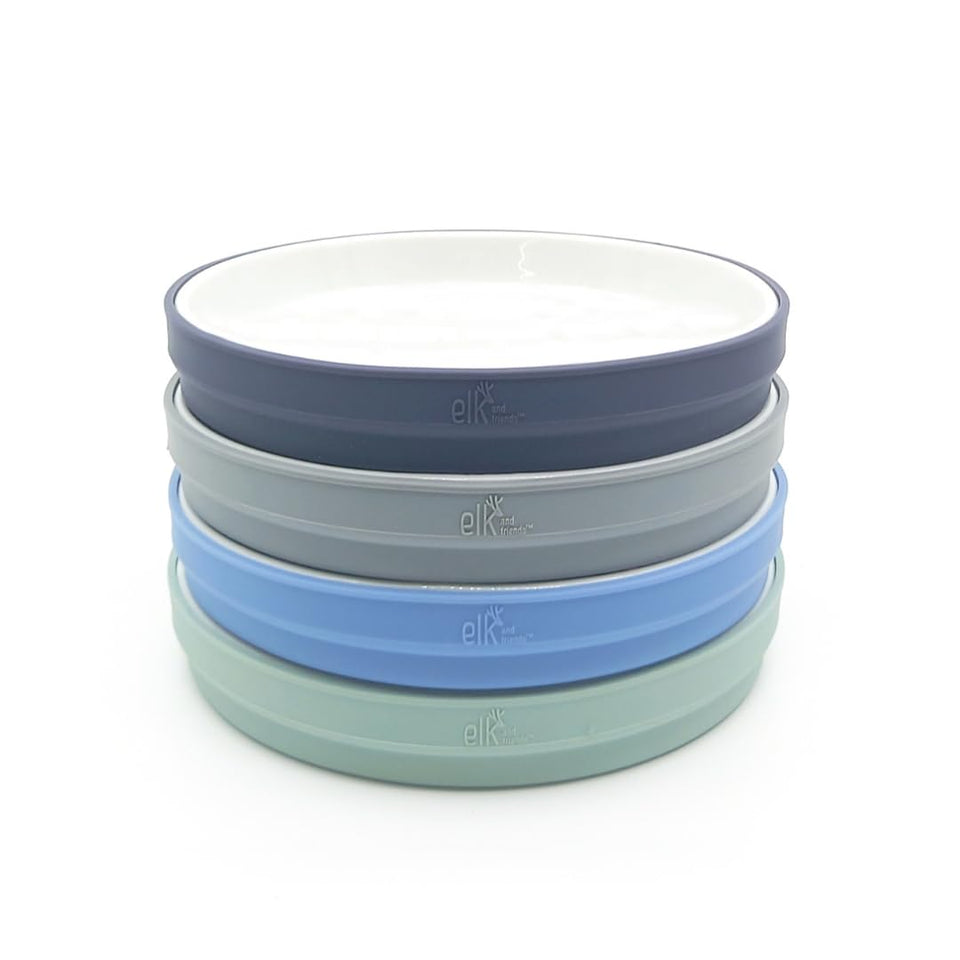 Elk and Friends Kids Plates with Silicone Sleeve for stable self-feeding