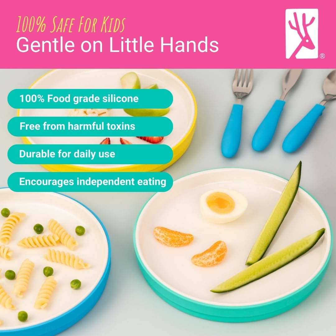 Elk and Friends non-slip plates keep meals in place during busy meals