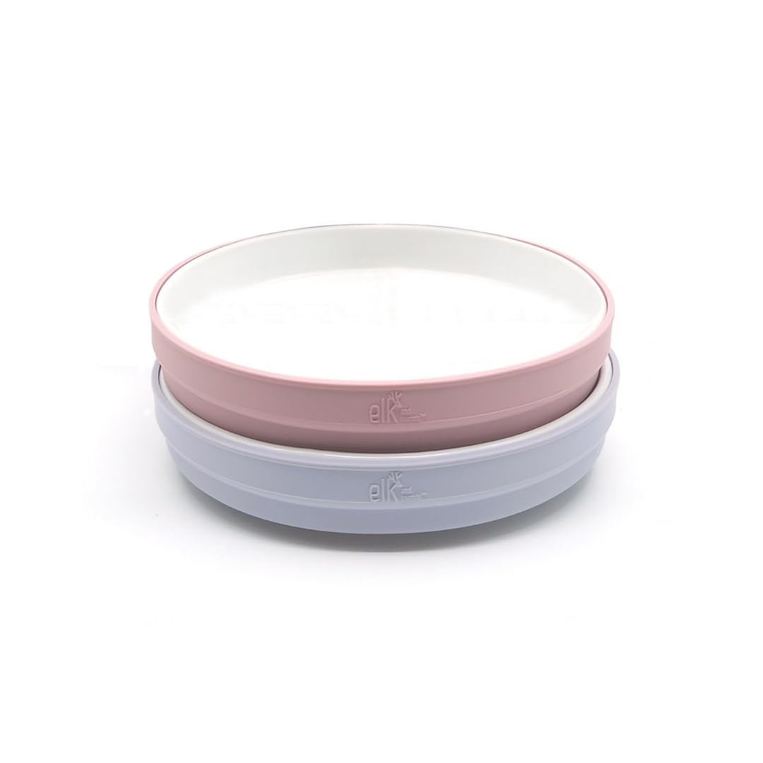 Elk and Friends porcelain plate with silicone sleeve supports self-feeding.