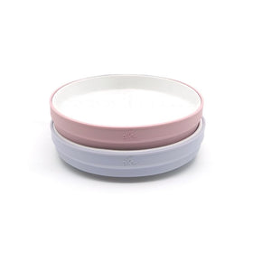 Elk and Friends porcelain plate with silicone sleeve supports self-feeding.
