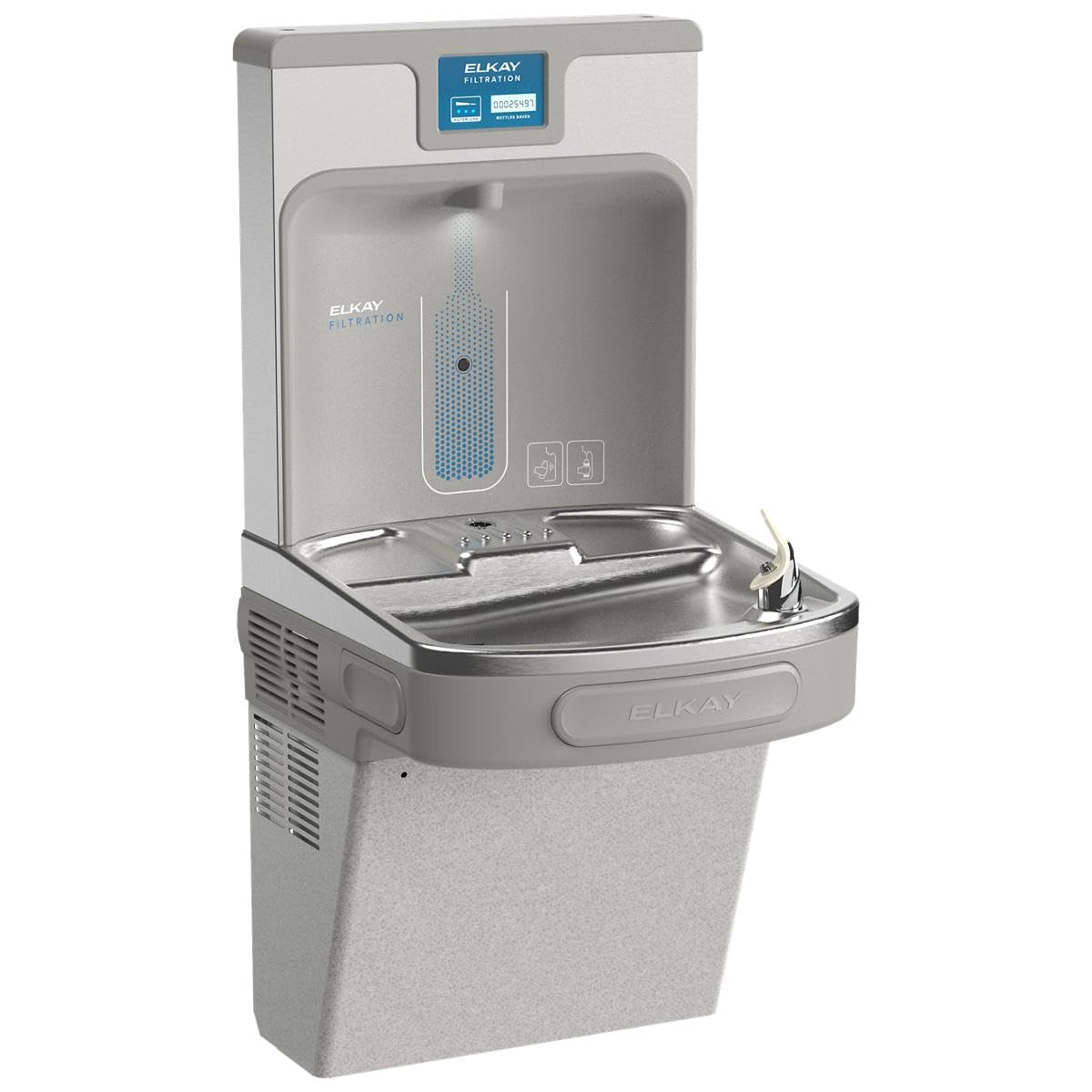 Elkay ezH2O front view with touchless sensor for quick, sanitary bottle fills.