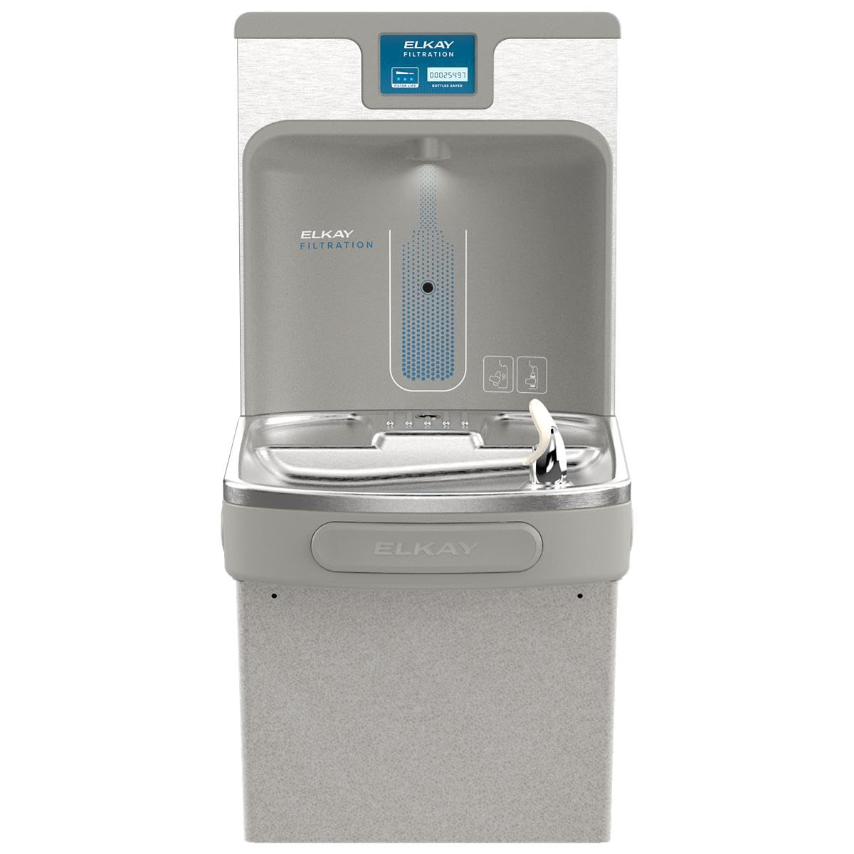 Elkay ezH2O side view showing ADA-compatible access and installation footprint.