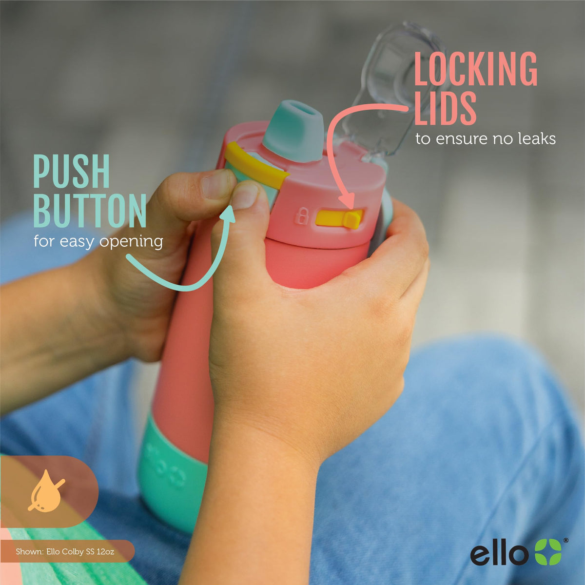 Ello Colby bottle carry loop enables easy transport on backpacks.