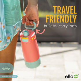 Ello Colby bottle in hand shows cup-holder friendly size.