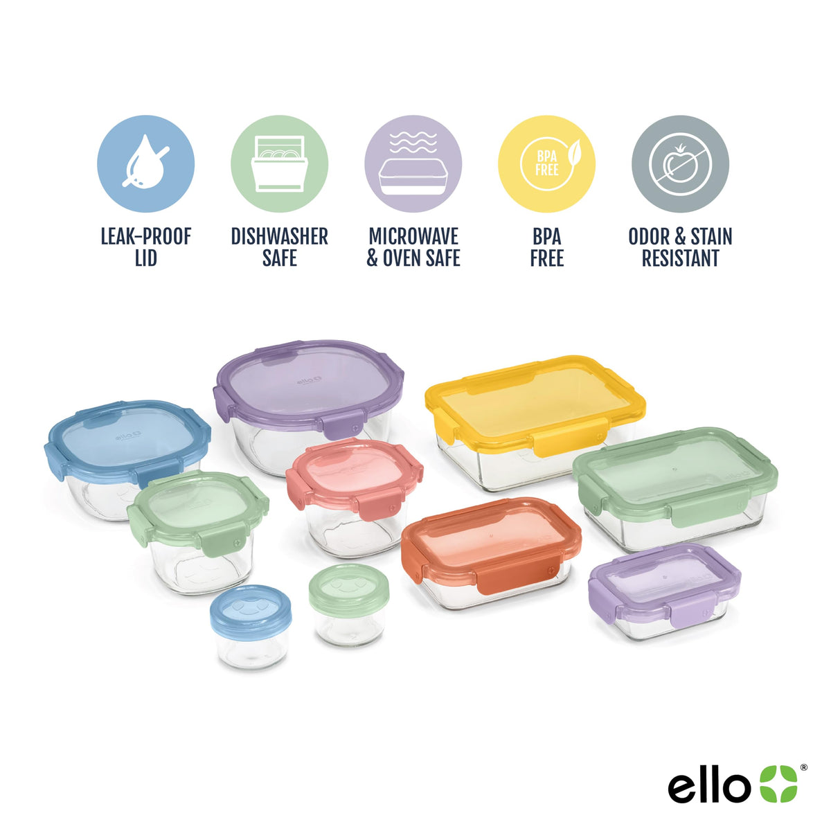 Ello Color Lock snap-on lids provide secure, leak-proof storage.