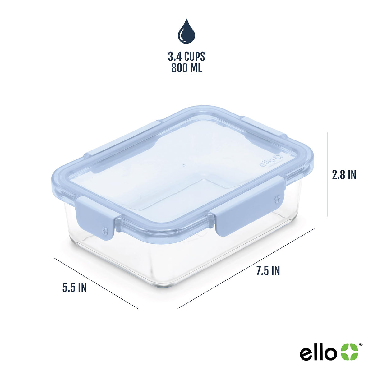 Ello Color Lock glass containers on a shelf highlighting crystal-clear glass.