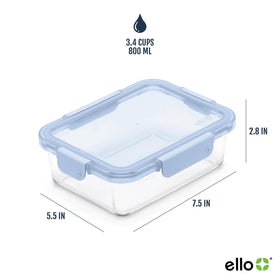 Ello Color Lock glass containers on a shelf highlighting crystal-clear glass.
