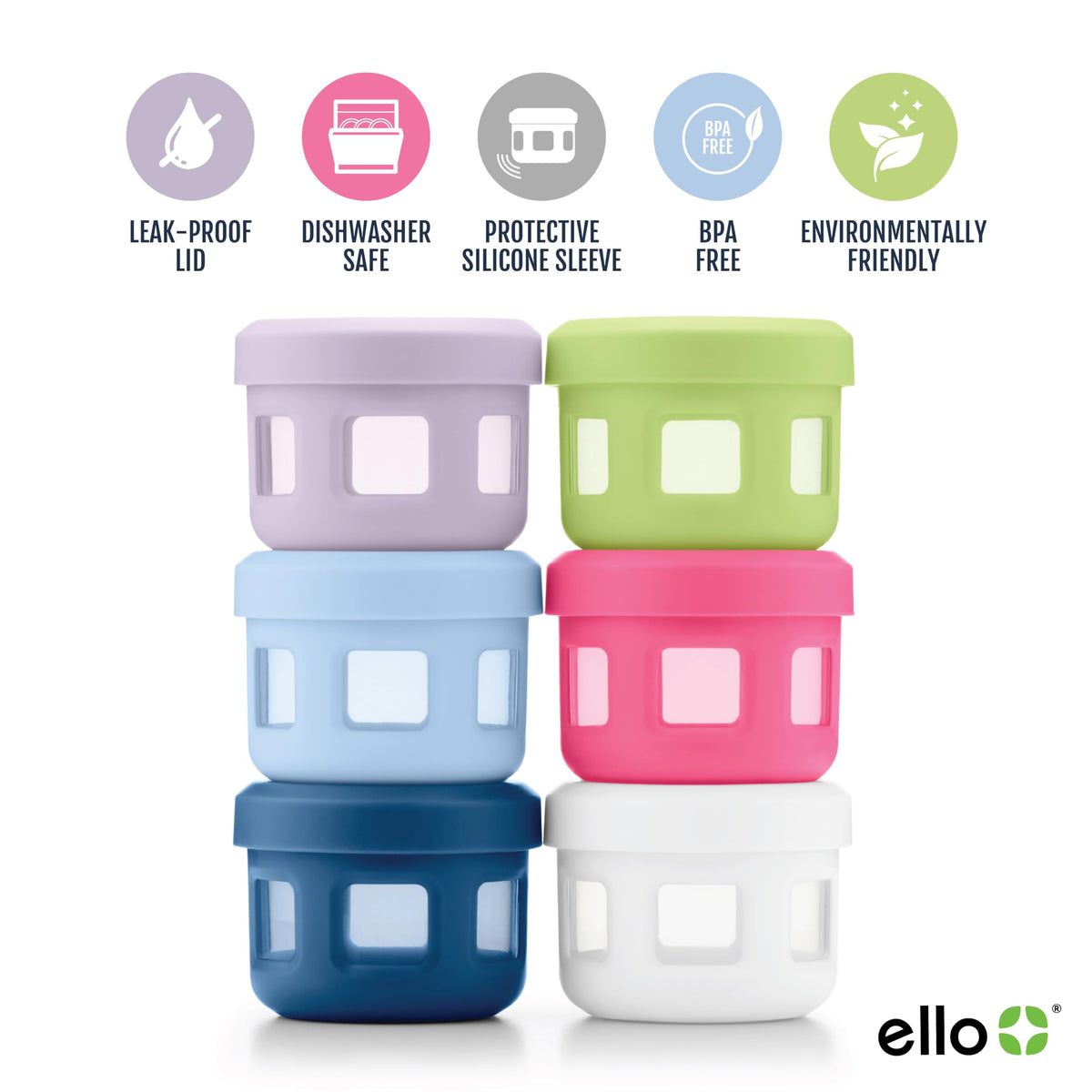 Ello condiment container with silicone sleeve for grip and drop protection