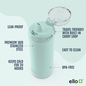 Ello Cooper 18oz bottle with leak-proof lid for mess-free carry.