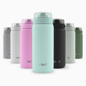Ello Cooper 18oz bottle with straw showing spill-free hydration on the go.