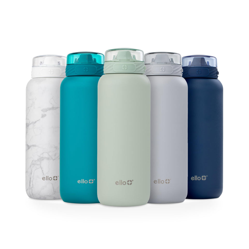 Ello Cooper 32oz stainless bottle with straw for easy on-the-go hydration.