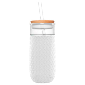 Ello Devon 18oz glass tumbler with straw for iced coffee and cold drinks.