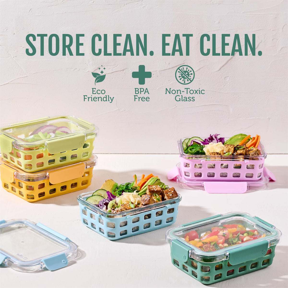 Ello Duraglass Meadow glass containers highlight clear visibility of contents