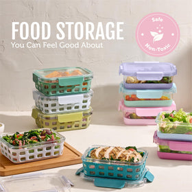 Ello Duraglass Meadow stackable containers save space when stored