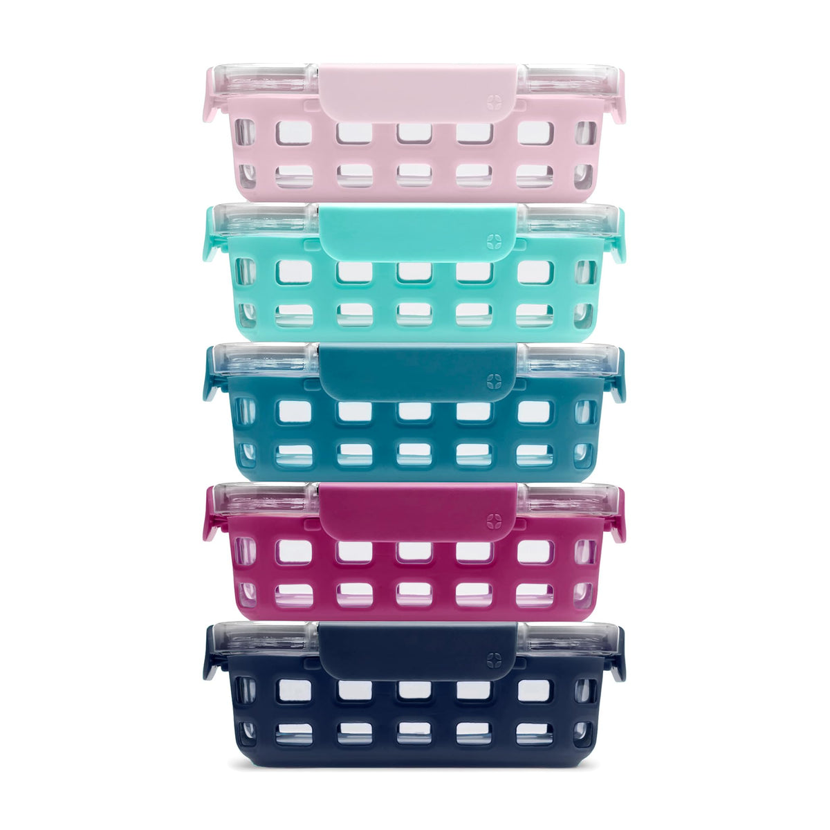 Ello Duraglass 3.4 cup container with colorful silicone sleeve for protection during transport