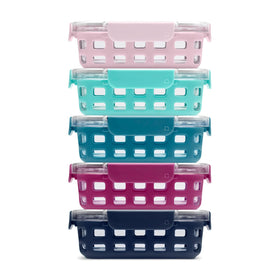 Ello Duraglass 3.4 cup container with colorful silicone sleeve for protection during transport