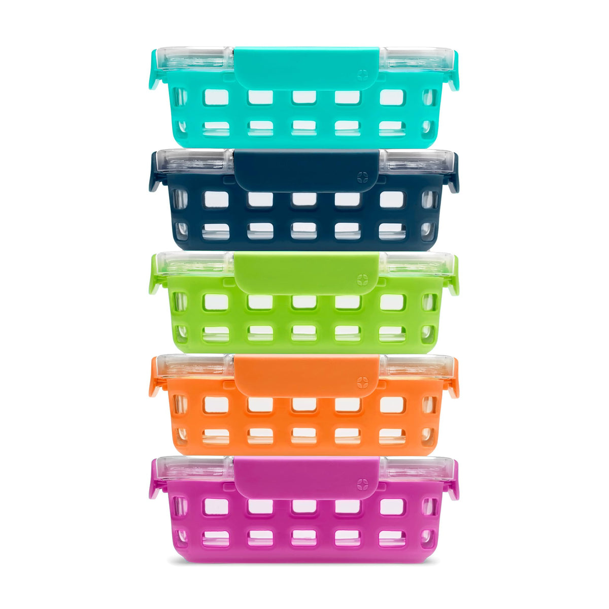 Ello Duraglass 3.4 cup container front view with clear glass for easy content identification.