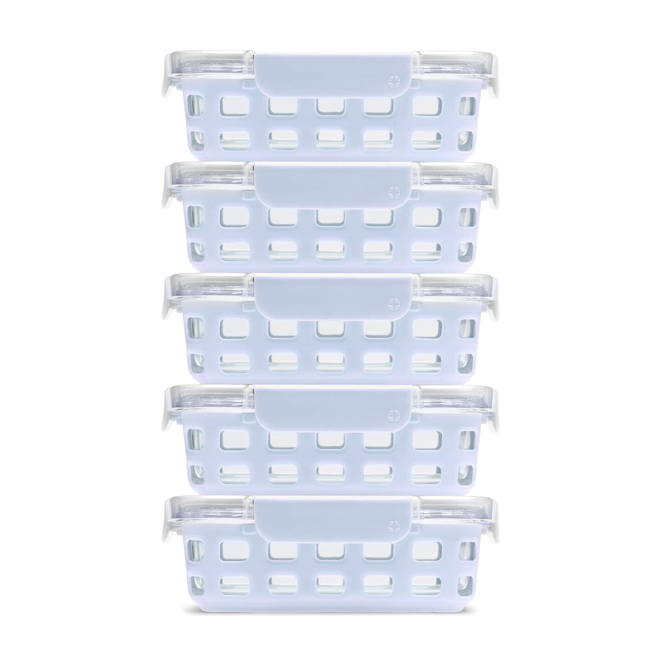 Ello Duraglass 3.4 cup container with silicone sleeve shows contents clearly and freshness
