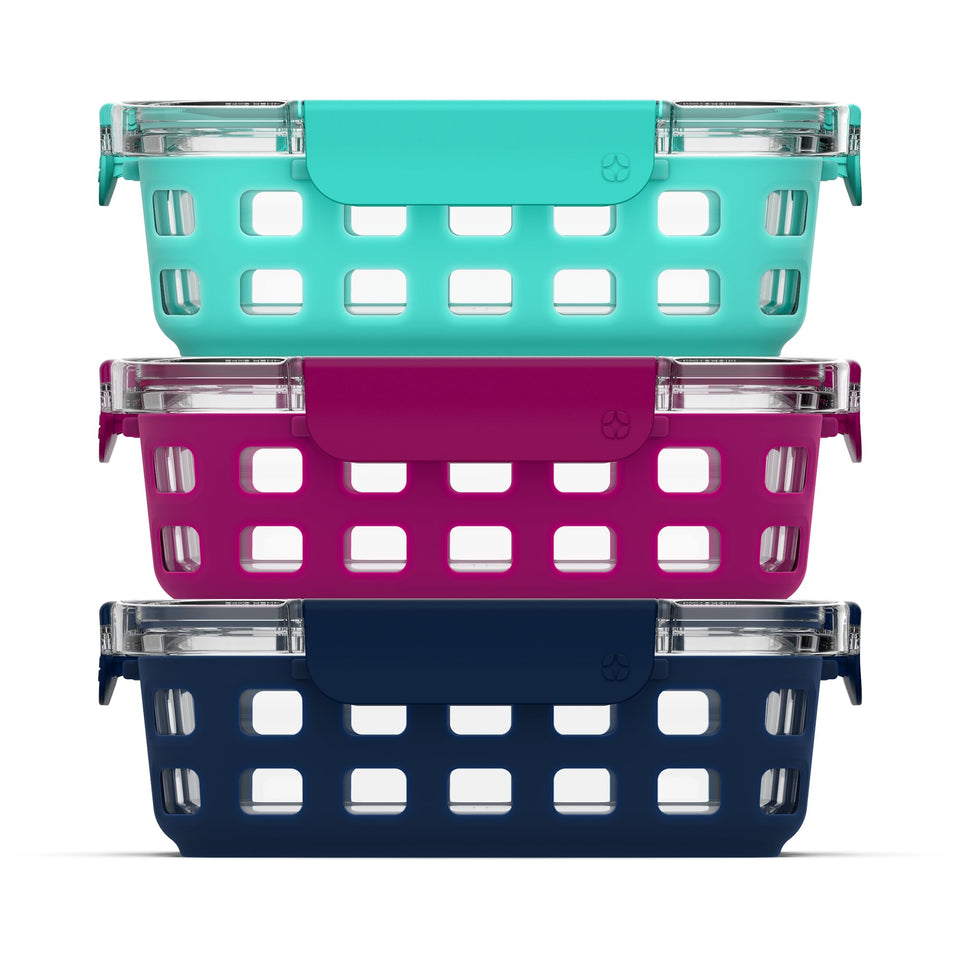 Ello Duraglass 3.4 cup container in clear glass keeps foods fresh.