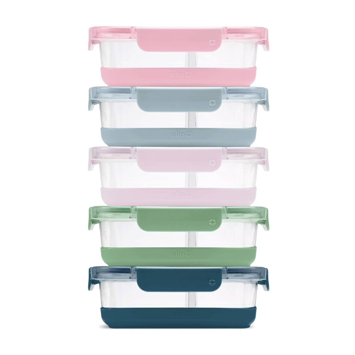 Ello Duraglass 3.4 cup divided container with silicone boot for durable meal prep