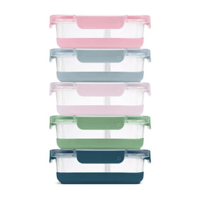 Ello Duraglass 3.4 cup divided container with silicone boot for durable meal prep